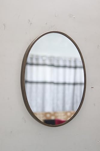 Image of Quality Glass Metal Frame Oval Wall Mirror Royal Mirror Home Decorative Mirror Modern Mirror Living Room Mirror Wall Mirror Bathroom Mirror Size 18x24 inches Color Golden MF 45