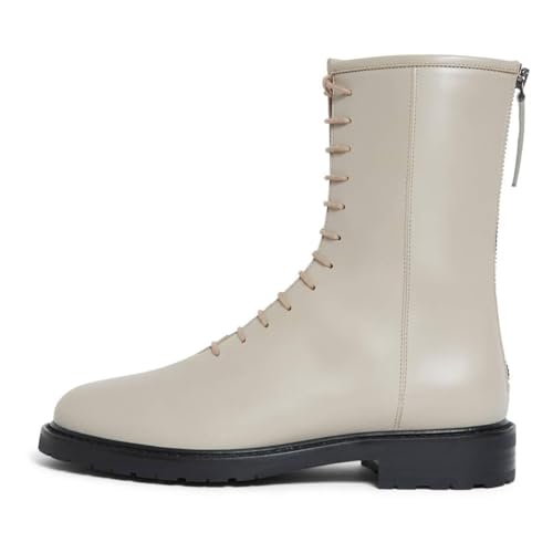 XYD Women Girls Combat Boots Lug Sole Stacked Chunky Heel Front Lace Up Back Zipper Flat Ankle Booties Fashion Walking Daily Shoes