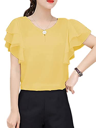 Buy Vivient Women's Yellow Ruffle Sleeve Neck Button Top for Girls at  Amazon.in