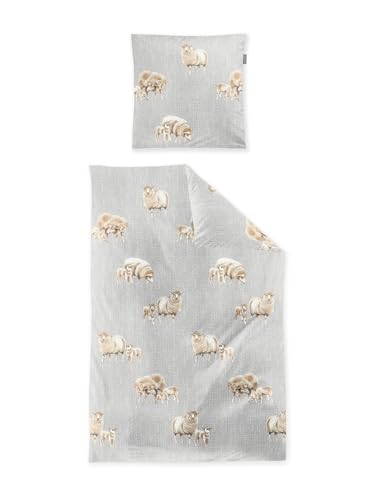 Irisette Biber Bettwäsche Panda 155x220 Schafe Strickmuster Silber 8545-11