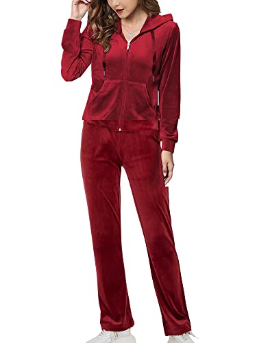 Woolicity Womens Sweatsuit Set Velour Tracksuit 2 Piece Outfits Set Zip Up Hoodies And Pants Sportswear Jogging Set Xl Red Wine #TOP7