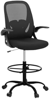 Drafting Chair Primy Tall Office Chair with Flip-up Armrests Executive Ergonomic Computer Standing Desk Chair with Lumbar Support and Adjustable Footrest Ring (Black)