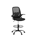 Primy Drafting Chair Tall Office Chair with Flip-up Armrests Executive Ergonomic Computer Standing Desk Chair with Lumbar Support and Adjustable Footrest Ring (Black) - Image 5