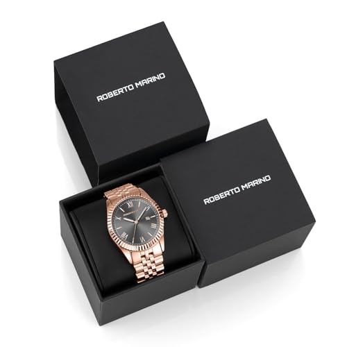 Roberto Marino RM8923 Men’s Luxury Wrist Watch – Rose Gold Stainless Steel Japanese Quartz, 40mm, 3 ATM Water Resistant, Black Dial – Elegant Dress Watches for Men — view 3