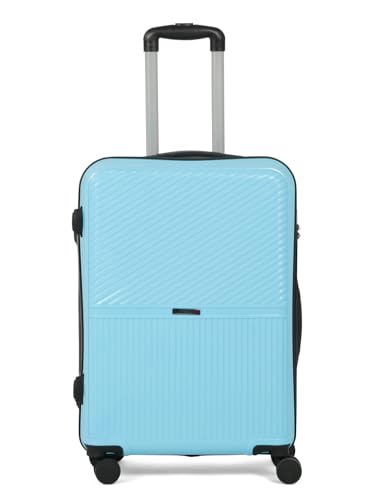 Image of Teakwood Meduim Size 8 Wheels Trolley Bag, Hard Cabin with Zipper Closure, Adjustable Push Button & Cross Side Strap, Number Lock System 360 Degree (Medium, Sky Blue)