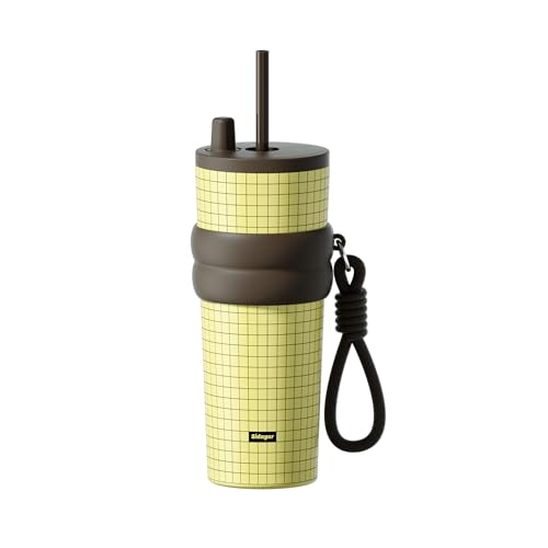Sidagar 710ml ���� �^��f�M�^���u���[ �X�e�����X�� �ė��p�\ �X�g���[�t�� �R��Ȃ� �E�H�[�^�[�{�g�� �ۉ��ۗ� ���s�p �R�[�q�[�J�b�v Grid Yellow