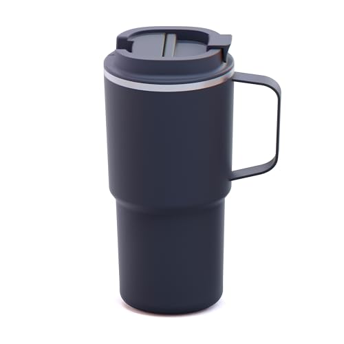 asobu Black 22oz Nitro Tumbler, Ceramic-Lined Insulated Travel Mug with Puramic™ Finish - Easy-carry handle, Durable, Spill-Proof Design, Double-Wall Stainless Steel for Pure Flavor