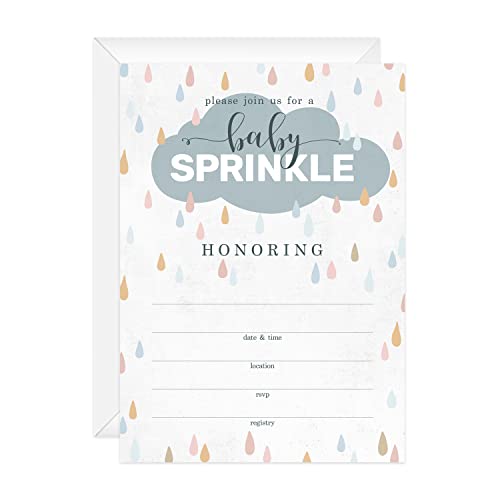 shower invitations - Raindrops Baby Sprinkle Invitations / 25 Fill In Baby Shower Cloud Invites / 5