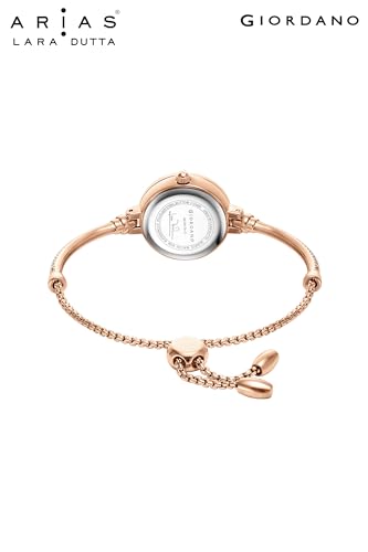 Image of Giordano Arias Lara Dutta Signature Collection Analog Quartz Watch for Women with Mother-of-Pearl Dial, Baguette-Cut Crystal Studded Bezel and Adjustable Chain Bracelet Strap