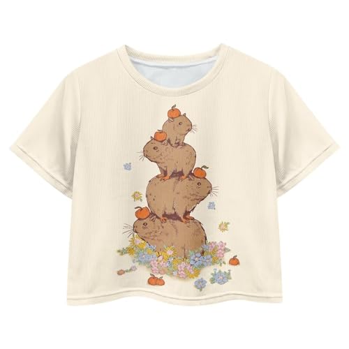 Image of Girls Crop Tees Crew Neck Casual Short Sleeve T Shirts Kids Loose Soft Comfortable Tees Blouses Shirt for Little Girl