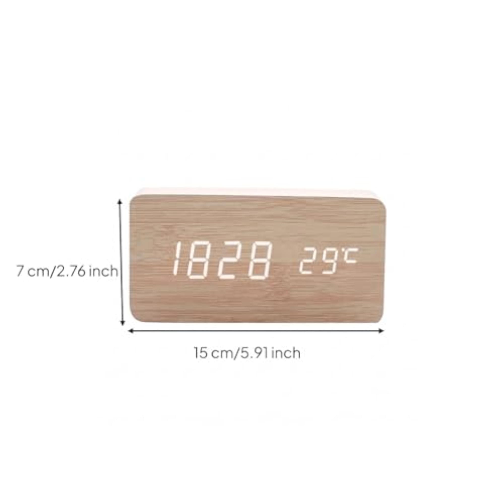 Multifunction Wooden Digital Alarm Timepiece, Bamboo Finish