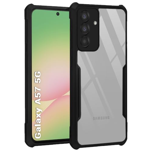 Image of TheGiftKart Shockproof Crystal Clear Back Cover Case for Samsung Galaxy A57 5G | 360 Degree Protection | Protective Design | Transparent Back Case Cover (PC & TPU, Black Bumper)