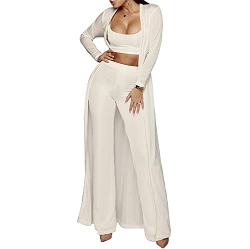 Image of Women's 2 Piece Outfits Set Ribbed Short Sleeve Casual Crop Top Wide Leg Pants Suit Set