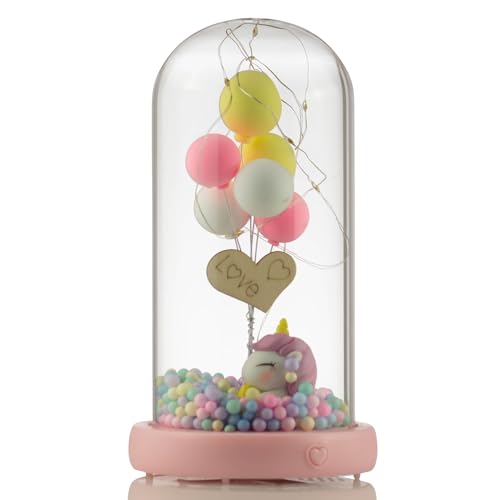 Castell Deco - Bola De Nieve con Formato Capsula, Globo De Cristal, Música y Luz - Rosa Unicornio, Innovador Decorativo, niños, Caja Musical, luz led, Luz de Noche.