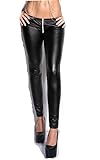 Koucla Damen Leggings Koucla Damen Wetlook Leggings mit 2 Way Zip (Shwarz, L/XL)