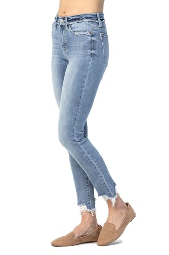 Judy Blue Women's Mid Rise Release Waist Band Distressed Hem Skinny Jeans