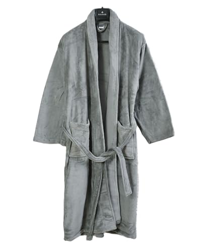 Image of Cotton Bolls Textiles Microfiber Fleece Bath Robe for Men | Shawl Collar with Long Sleeves| Lint Free | Anti-Bacterial | Super Soft Fabric (L, Grey)