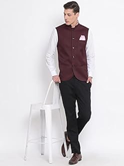 VASTRAMAY Men's Cotton Silk Nehru Jacket – with Mandarin Collar, Perfect For Ethnic Occasions, Weddings & Celebrations