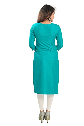 Image of DREAM & DZIRE Blue Office wear Kurti for Women in Pine Cotton Plus Size & Small Size.