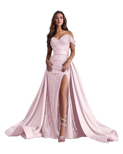 Women's Off Shoulder Long Tulle Bridesmaid Dresses A Line Slit Prom Dress Beaded Corset Party Gowns Applique