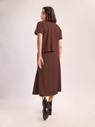 Image of PURVAJA Women's Short Sleeve Top with Skirt Solid Co-ords Set