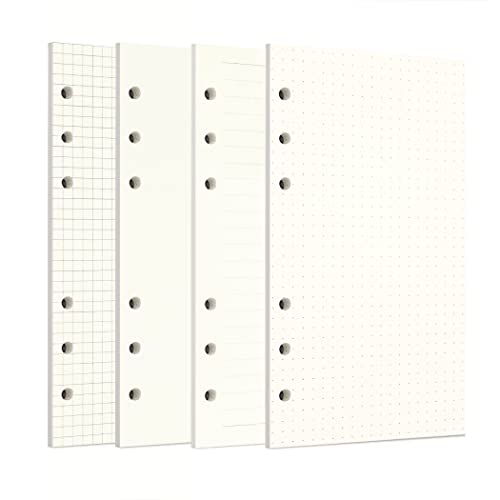 Image of Zelten Loose Leaf Punched Paper Refills Paper for 6 Hole Binder Personal Organizer Diary Notebook Refillable Planner (4 in 1 Set Lined Squared Dotted Sketch,A6 /6 Hole)