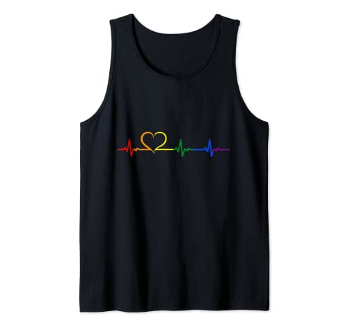 Gay Pride Herzschlag EKG Regenbogen Herz CSD LGBT T-Shirt Tank Top
