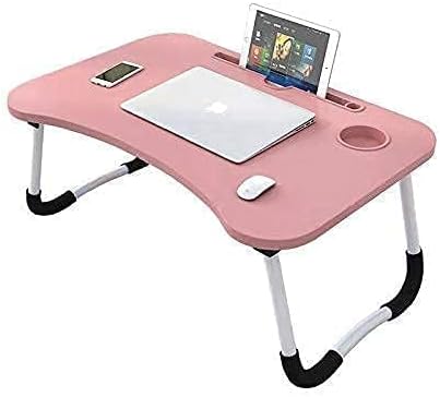 EACH Foldable Wooden Laptop Table For Bed, Study Table With Drawer, Tablet/Mobile Holder For Kids & Adults (Pink, 60 Cm, 60 Cm)
