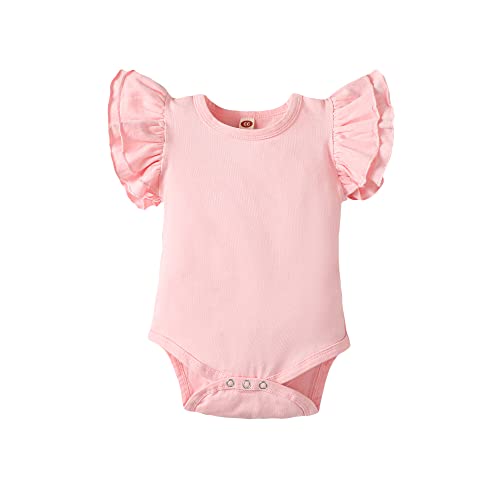 Baby Girl Solid Color Romper Infant Ruffle Sleeve Bodysuit One Piece Outfit Toddler Jumpsuit clothes