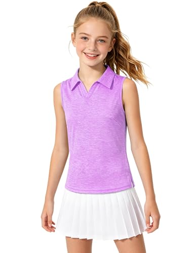 Image of Auranso Girls Polo Shirts Sleeveless Golf Tennis Quick Dry T-Shirts Tops