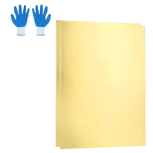 MECCANIXITY Brass Sheet, 2" X 4" 24 Gauge(0.5mm) Thickness H62 Brass Metal Plates Thin Metal Sheets with Gloves for Craft DIY Model Jewelry Electrical Repair Industrial, Pack of 2, Gold