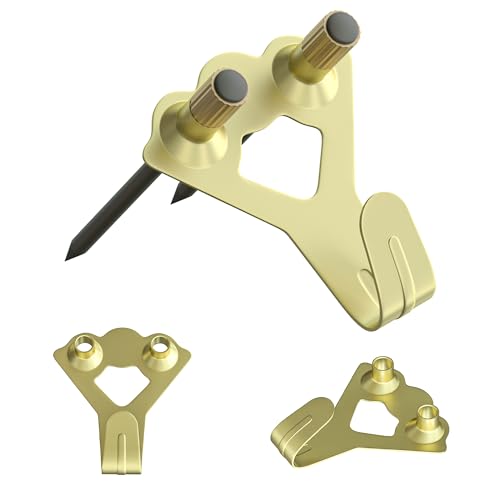 Image of 100 lb Picture Hangers, High-Caliber, Reusable, 10 Set Multipurpose Picture Hanging Kit with Nails, Ideal for Wall Art, Frames, Clocks, and Office Decor on Drywall or Wood inch inch, Gold