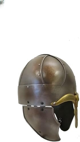 Medieval Viking Norman Helmet with Brass Nasal Guard – Steel Replica Battle Helmet for Costume, LARP & Collectors.