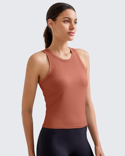 Image of G4Free Workout Tank Tops for Women Slim Fitted Racerback Ribbed Athletic Gym Yoga Tanks Summer Casual