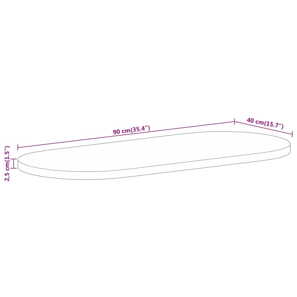 Plateau de table ovale en bois de manguier massif - 90 x 40 x 2,5 cm - Plateau de rechange en manguier massif - Plateau de table rustique pour table à manger - Nettoyage facile avec un chiffon