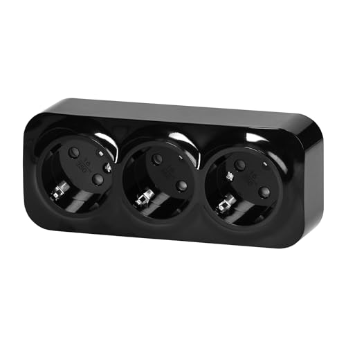 Miratic Enchufe Pared Schuko Toma de Corriente Pared IP20 Enchufe de Superficie Negro 16A/230VAC Duradero y Seguro para Uso Doméstico y Comercial