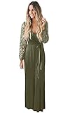 Zattcas Women's Vintage Lace Long Sleeve Faux Wrap V Neck Evening Party Maxi Dress Army Green...