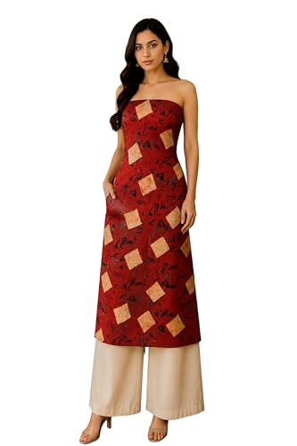 Image of Ethnics of Kutch Womens's Ajrakh Modal Silk Natural Dye Hand Block Print Unstitched Kurta Fabric