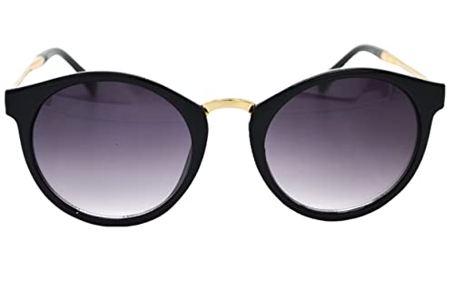 Foster Grant Women's JS 18 01 Round Black and Gold Frame Sunglasses with Gradient Lenses