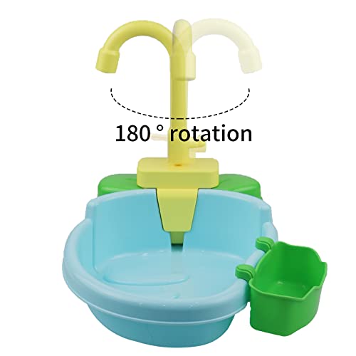 Image of Bird Bath Tub with Faucet and Toys, Automatic Parrot Bathtub Bird Bathroom Shower Accessory, Birds Bathing Bowl Swimming Pool Toy for Small Medium Parakeet Lovebird Goldfinch Cleaning Supplies
