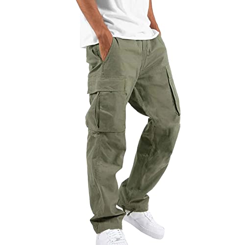 Mens Cargo Pants Elastic Waist Outdoor Joggers Straight Leg Hiking Workout Pants Relaxed Fit