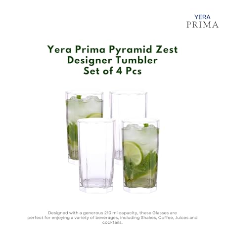 Image of Yera Prima Pyramid Zest Designer Tumbler Set of 4, 210 ml Each | Tumblers for Water, Cold Drinks, Juice | Dishwasher Safe | for Daily use & Gifting