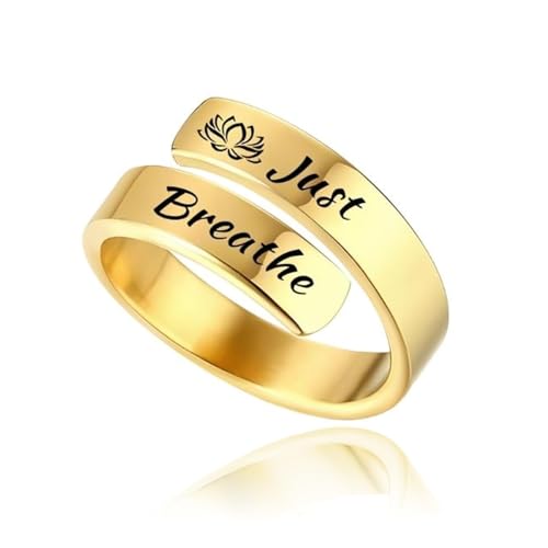 HUASAI Just Breathe Rings for Women Adjustable Heart Promise Ring Inspirational Healing Jewelry Gifts