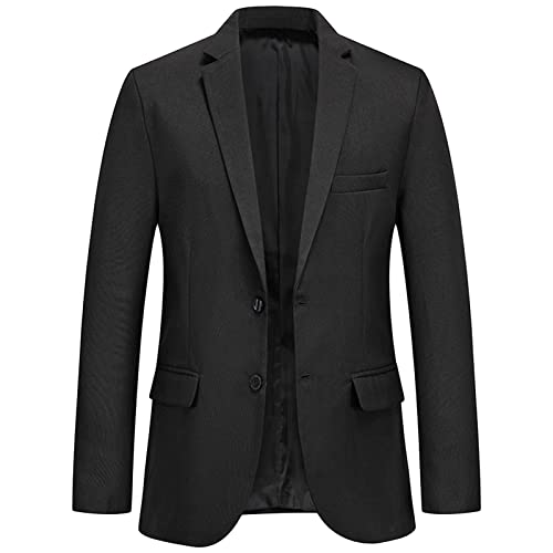 Maiyifu-GJ Men's Casual Slim Fit Sport Coat Solid 2 Button Notched Lapel Suit Jacket Lightweight Daily Prom Tuxedo Blazer (Black,3X-Large)