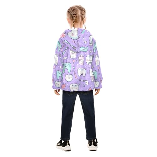 GuoChe Cute Teeth and Objects Dental Care on Purple 1_4 Girls Sherpa Jacket With Hood4