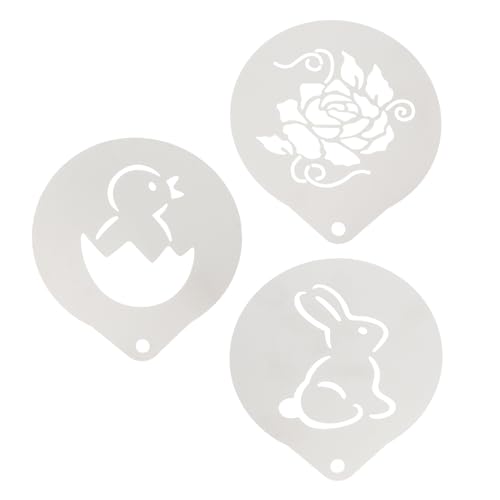 ULTECHNOVO Plantillas para café de acero inoxidable 304, juego de 3 piezas, plantillas artísticas de conejo rosa pato, plantillas de leche reutilizables para decoración de capuchinos y pasteles
