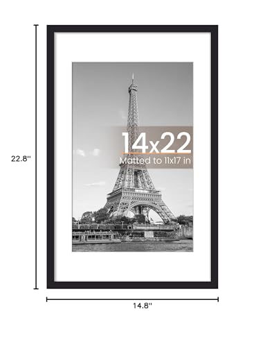 Image of upsimples 14x22 Picture Frame, Display Pictures 11x17 with Mat or 14 x 22 Without, Wall Hanging Newspaper Frames, Black, 1 Pack