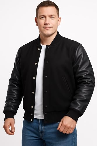 Varsity Letterman Leather Sleeve Jackets for Men - College Baseball Bomber High School Wool Jacket2