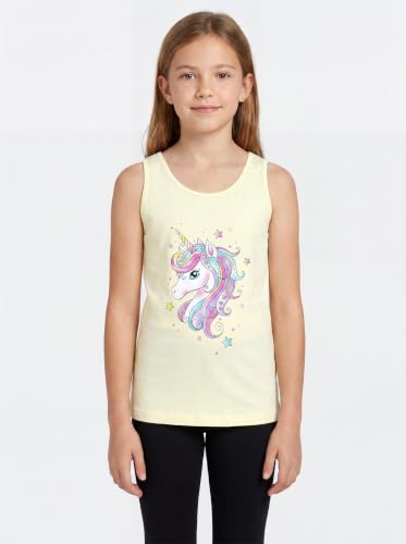 TupTam Unterhemden Mädchen Baumwolle 5er Pack Ärmellos Kinder, Farbe: Einhorn Rosa Gelb Blau Weiß Aprikose Unicorn, Kinder Größe: 110-116