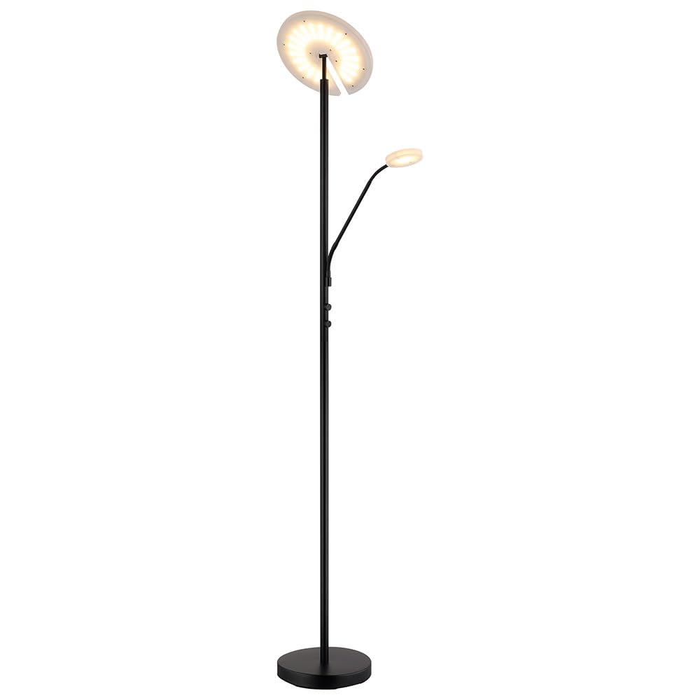 LED Stehlampe dimmbar Deckenfluter mit flexibler Leselampe Stehleuchte schwarz, Metall Acryl, 28W 2100lm warmweiß, DxH 30 x 180 cm